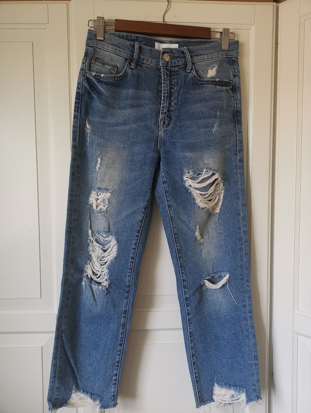 MOTHER Superior Insider Crop Step Fray Distressed Jeans Size 27 Speed Racer